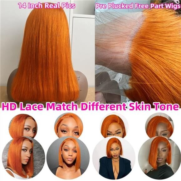 Bob Wig Human Hair 13x4 Frontal Lace Wig Ginger Lace Front Wigs Human Hair